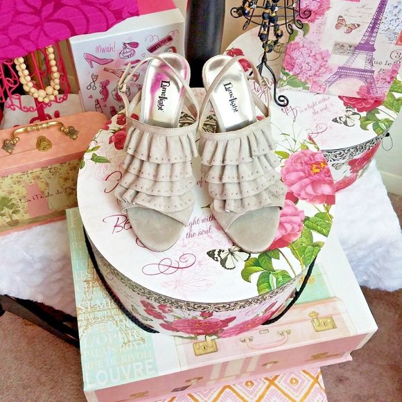 Limelight Women's Shoes 10 Ruffle 4" Heel Gray Suede Open Toe Sling Back Ella - Picture 4 of 15